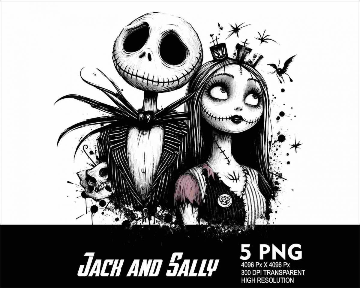 High Res 300Dpi Halloween Jack and Sally SVG PNG Files for