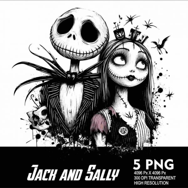 High Res 300Dpi Halloween Jack and Sally SVG PNG Files for