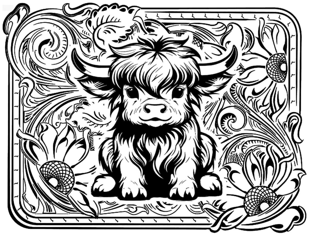 Highland Cow Hatch Patch SVG Tooled Leather Design