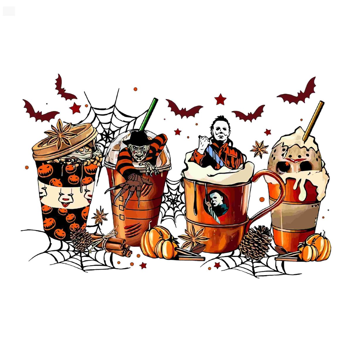 Horror Movie Characters SVG Shirt Skeleton Coffee Cups Coffee Lover