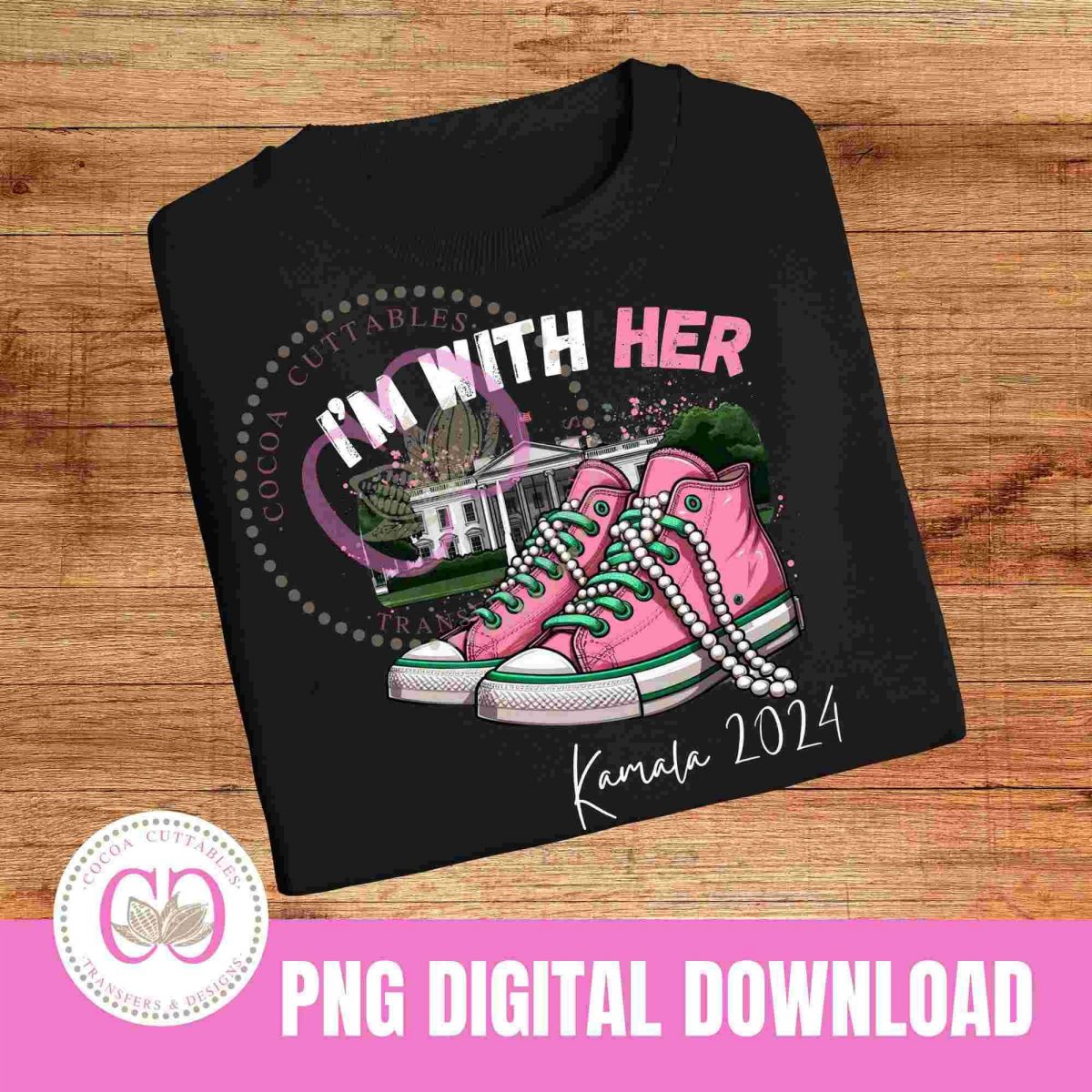 Kamala 2024 Tshirt Design Pink Sneakers Pearls SVG File