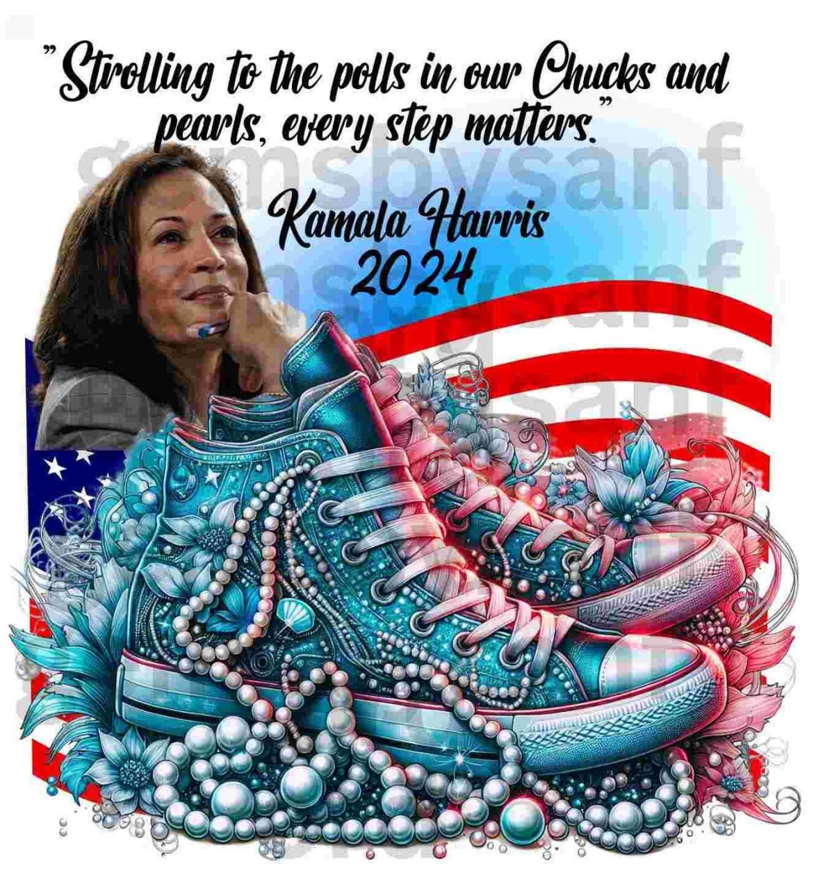 Kamala Harris Chucks and Pearls Clipart Download PNG Pamela 2024