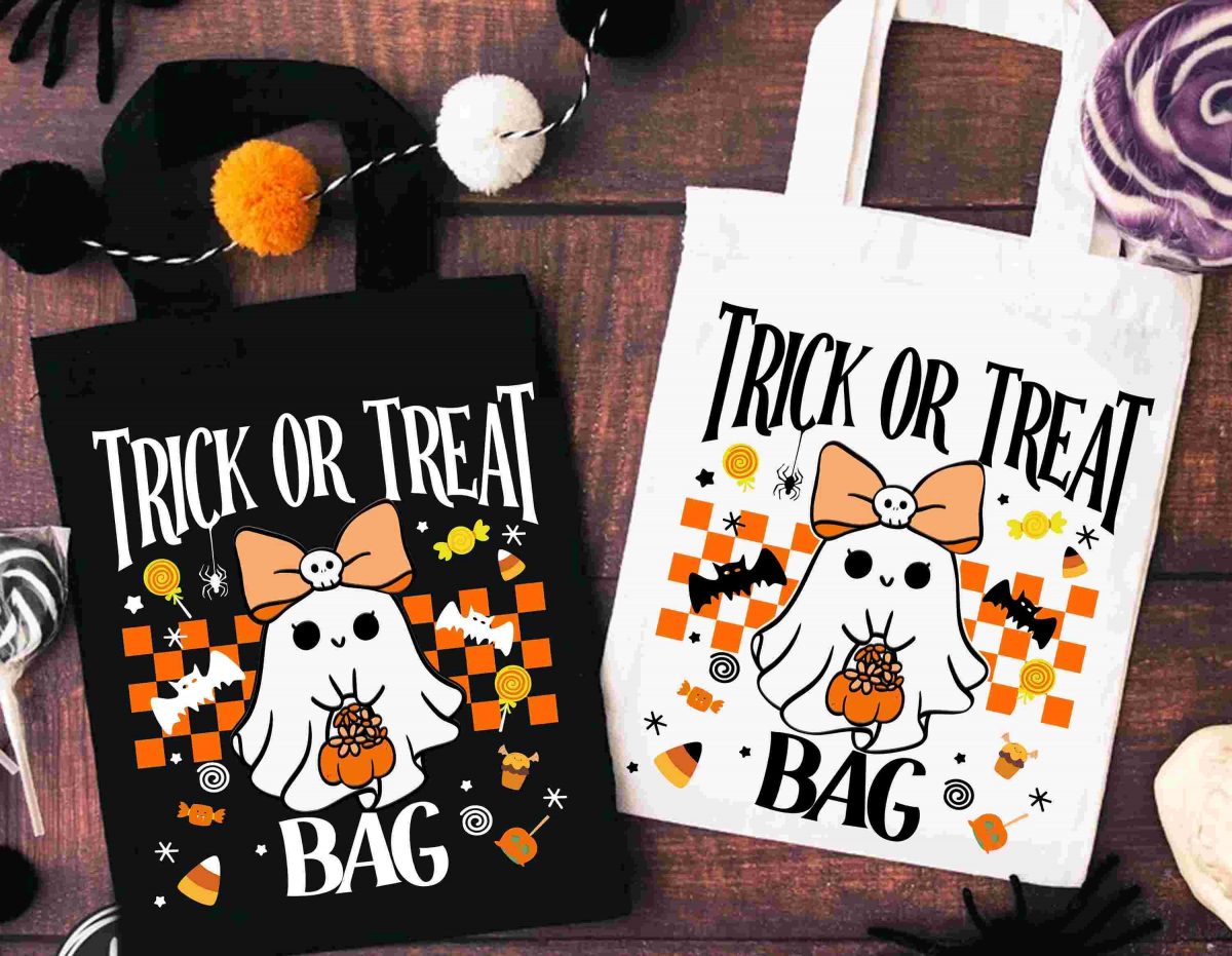 Kids Halloween Treat Bag SVG Retro Ghost PNG Halloween Sublimation