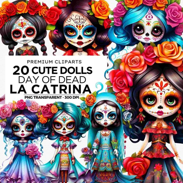 La Catrina Day of the Dead SVG PNG Bundle Sugar Skull Clipart for