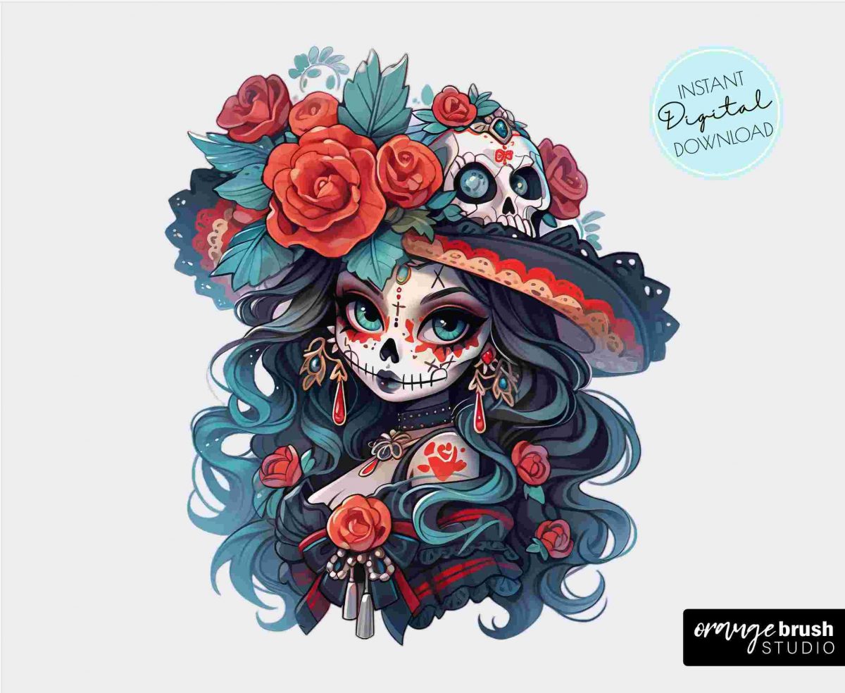 La Catrina Girl SVG Halloween Sublimation Sugar Skull PNG for