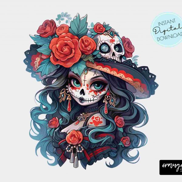 La Catrina Girl SVG Halloween Sublimation Sugar Skull PNG for