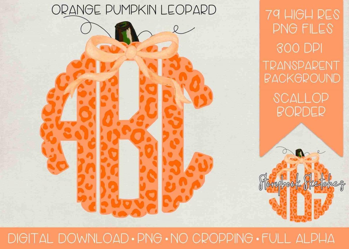 Leopard Pumpkin Monogram SVG Digital Download Autumn Bow Monogram