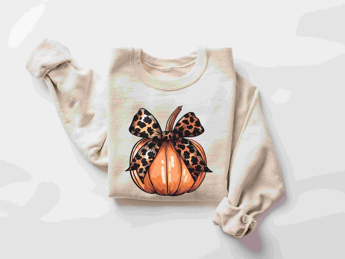 Leopard Pumpkin SVG Print Sweatshirt for Halloween and Thanksgiving