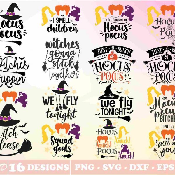 Magical Hocus Pocus Bundle 15 Layered SVG PNG Clipart for Bewitching