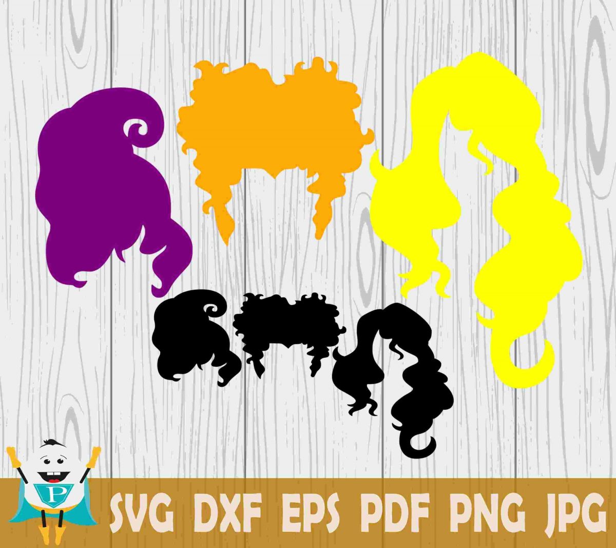 Magical SVG Sanderson Sister Hair Silhouette in Black and Color Print