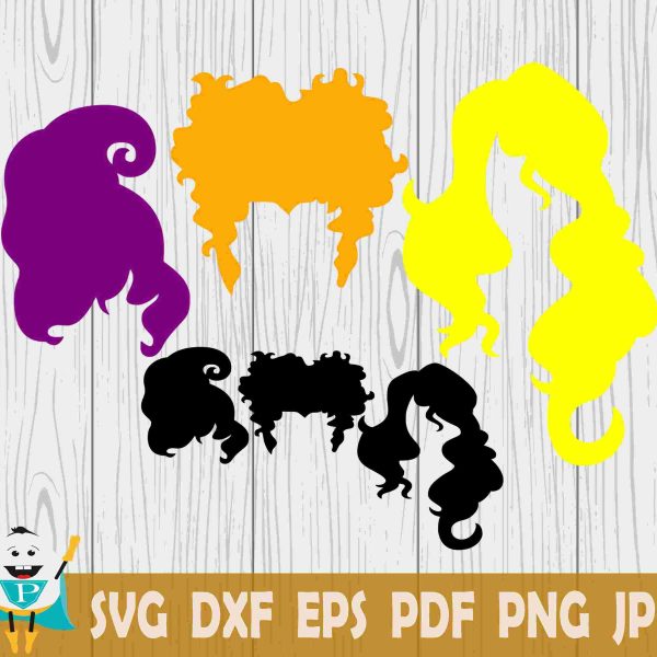 Magical SVG Sanderson Sister Hair Silhouette in Black and Color Print