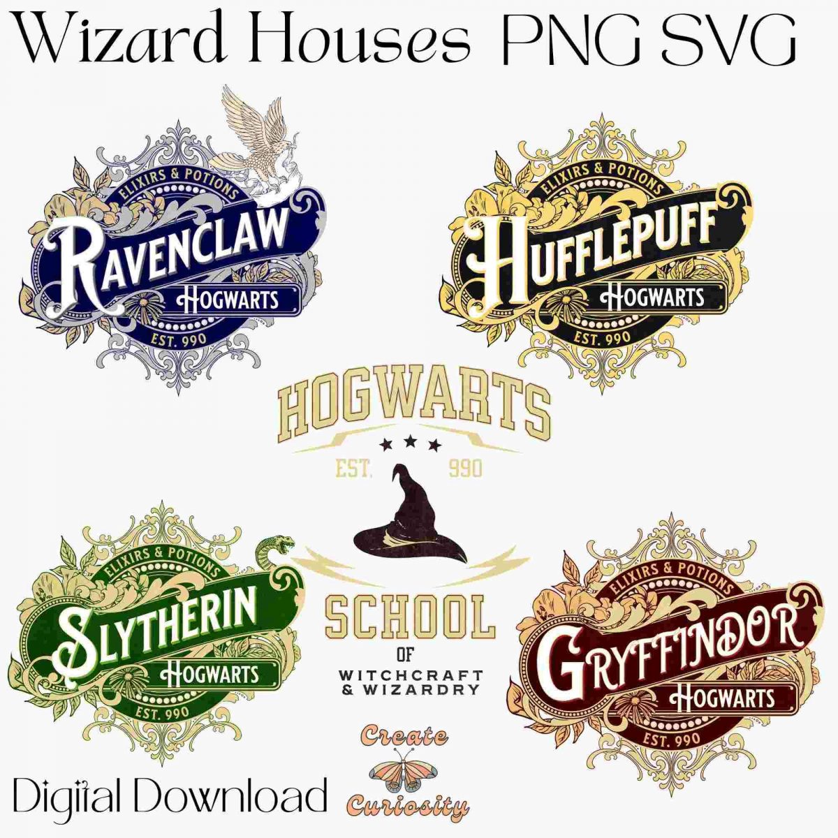 Magical Wizarding Homes SVG PNG Bundle for Sublimation Harry Potter