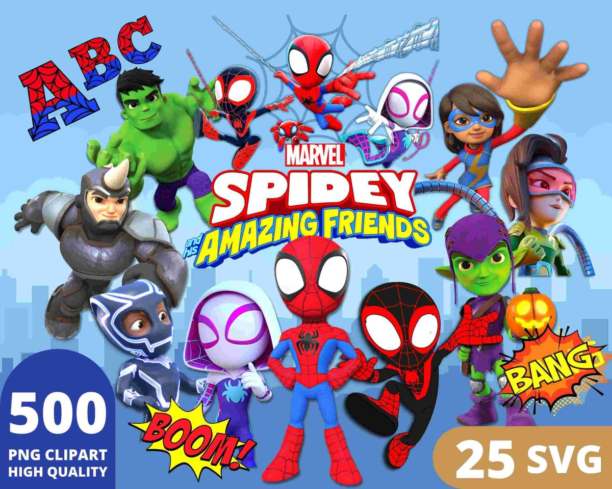 Marvel Spidey and Friends Clipart PNG for Superhero Birthday Fun