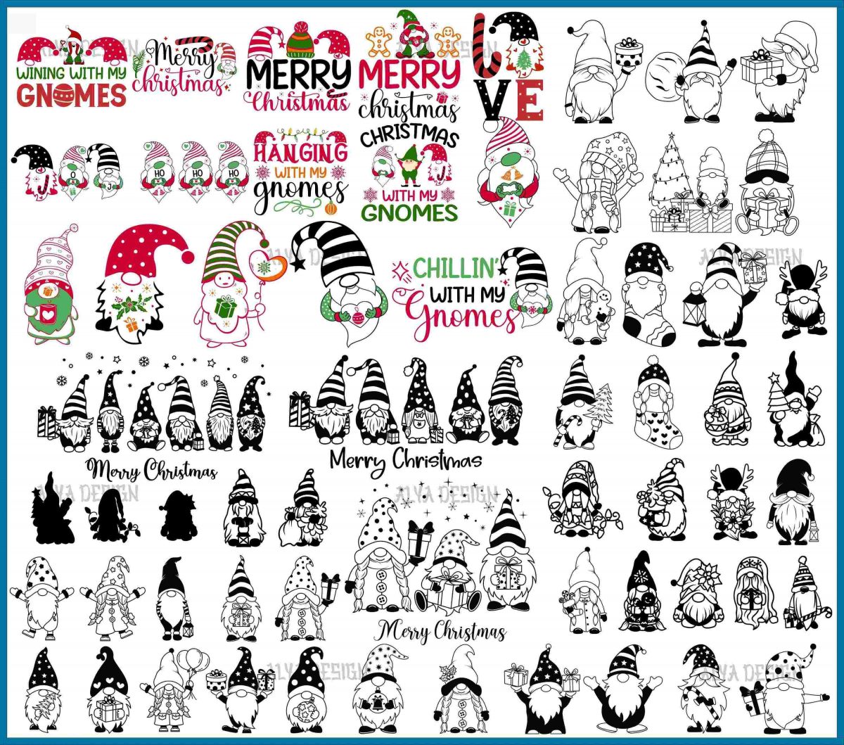 Merry Christmas Gnome Bundle 50 Gnomies Doodles for Cricut svgpng