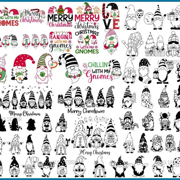 Merry Christmas Gnome Bundle 50 Gnomies Doodles for Cricut svgpng