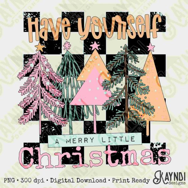 Merry Christmas Sublimation Design Retro Checker Trees PNG SVG Cute