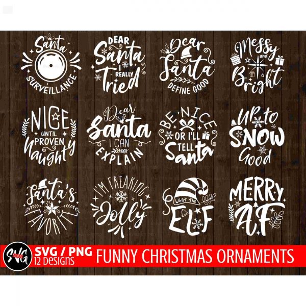 Merry Christmas SVG Bundle Funny Ornaments Santa Surveillance Holiday