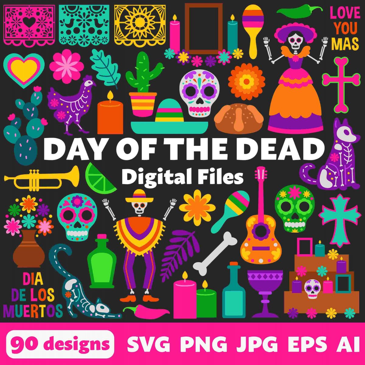 Mexican Day of the Dead SVG PNG Clipart for Cricut Print