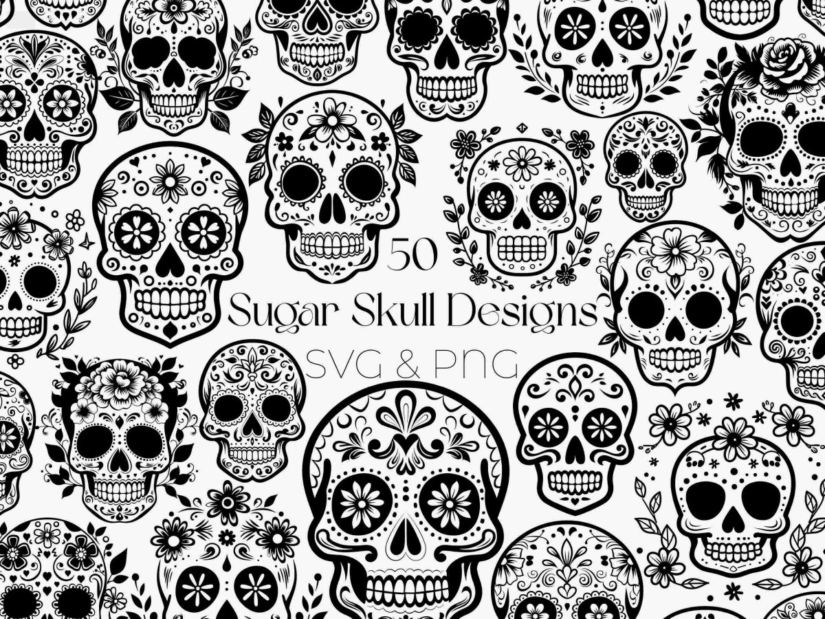 Mexican Sugar Skull Clipart Bundle with SVG and PNG for Day Of The