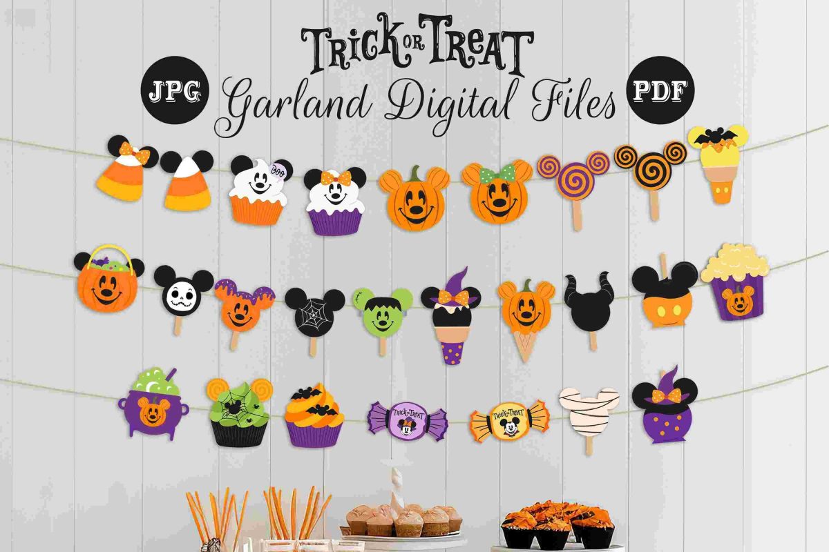 Mickey Halloween Banner SVG Printable Trick or Treat Garland Digital