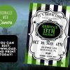 Monochrome Striped Birthday Invite Beetle Juice SVG Editable Spooky