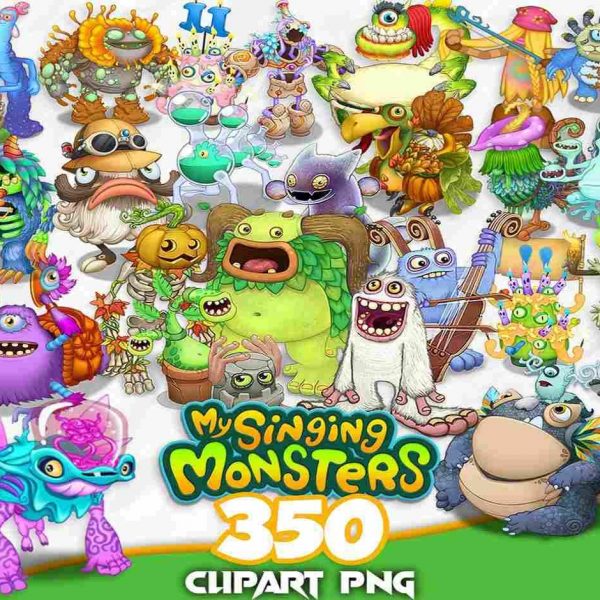 My Singing Cute Monsters clipart, Monster Cake Topper png, Digital File, Printable, Regular Monsters Birthday png, Monster Birthday png