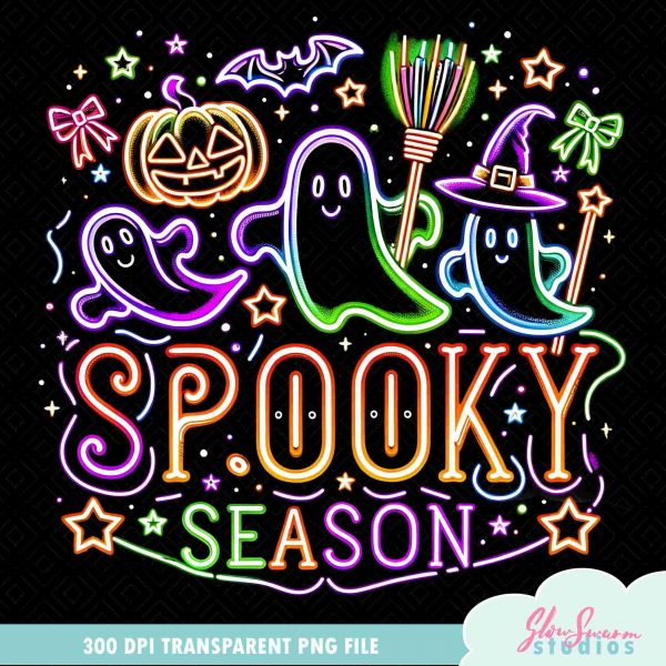 Neon Ghosts Coquette Halloween Spooky Season PNG