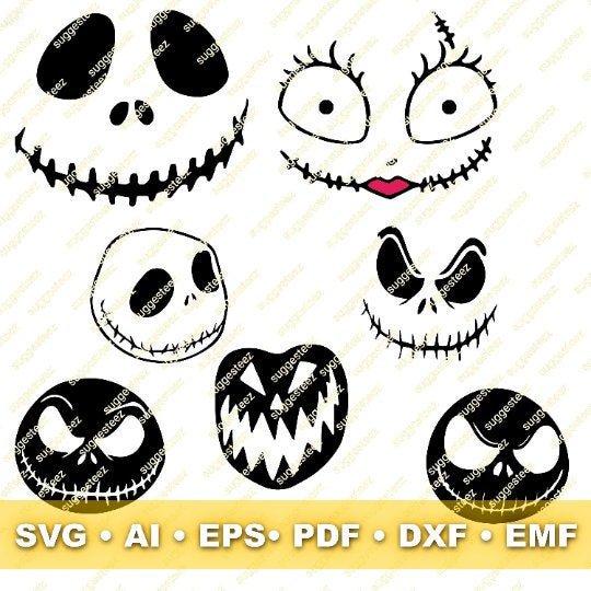 Nightmare Before Christmas SVG Cut Files Jack Sally Faces Ornaments