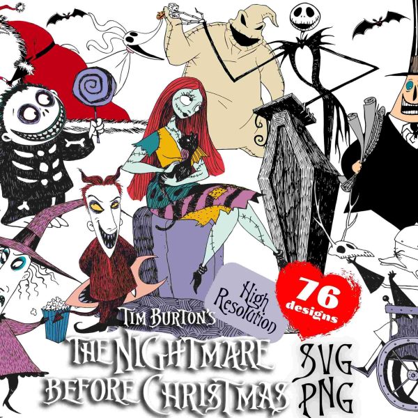 Nightmare Before Christmas SVG PNG Clipart Bundle Tim Burtons Creepy