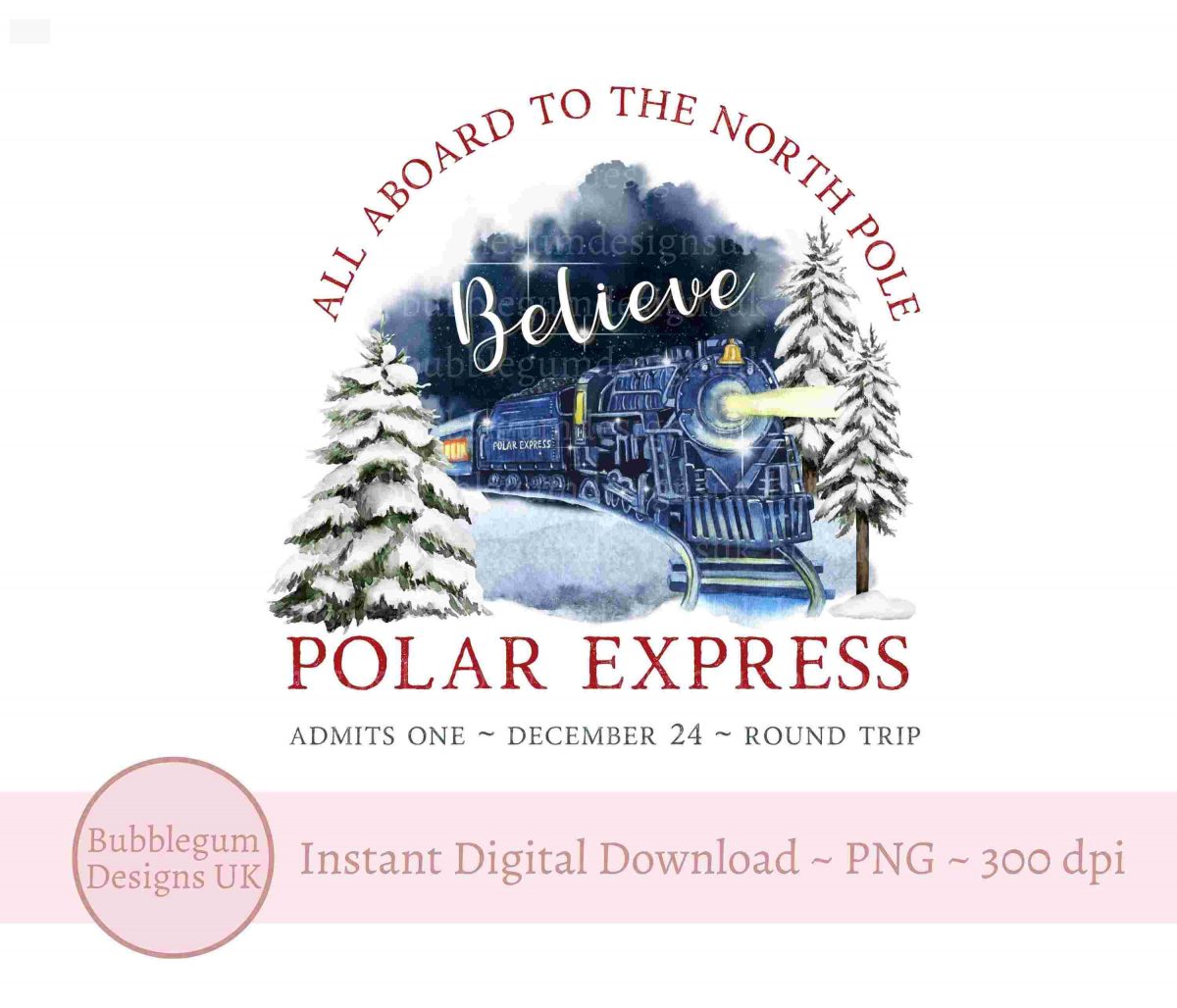 North Pole Christmas Train PNG, Christmas Clipart, Christmas Sublimation, Santa Sack, Stocking, T Shirt Design, Instant Digital Download