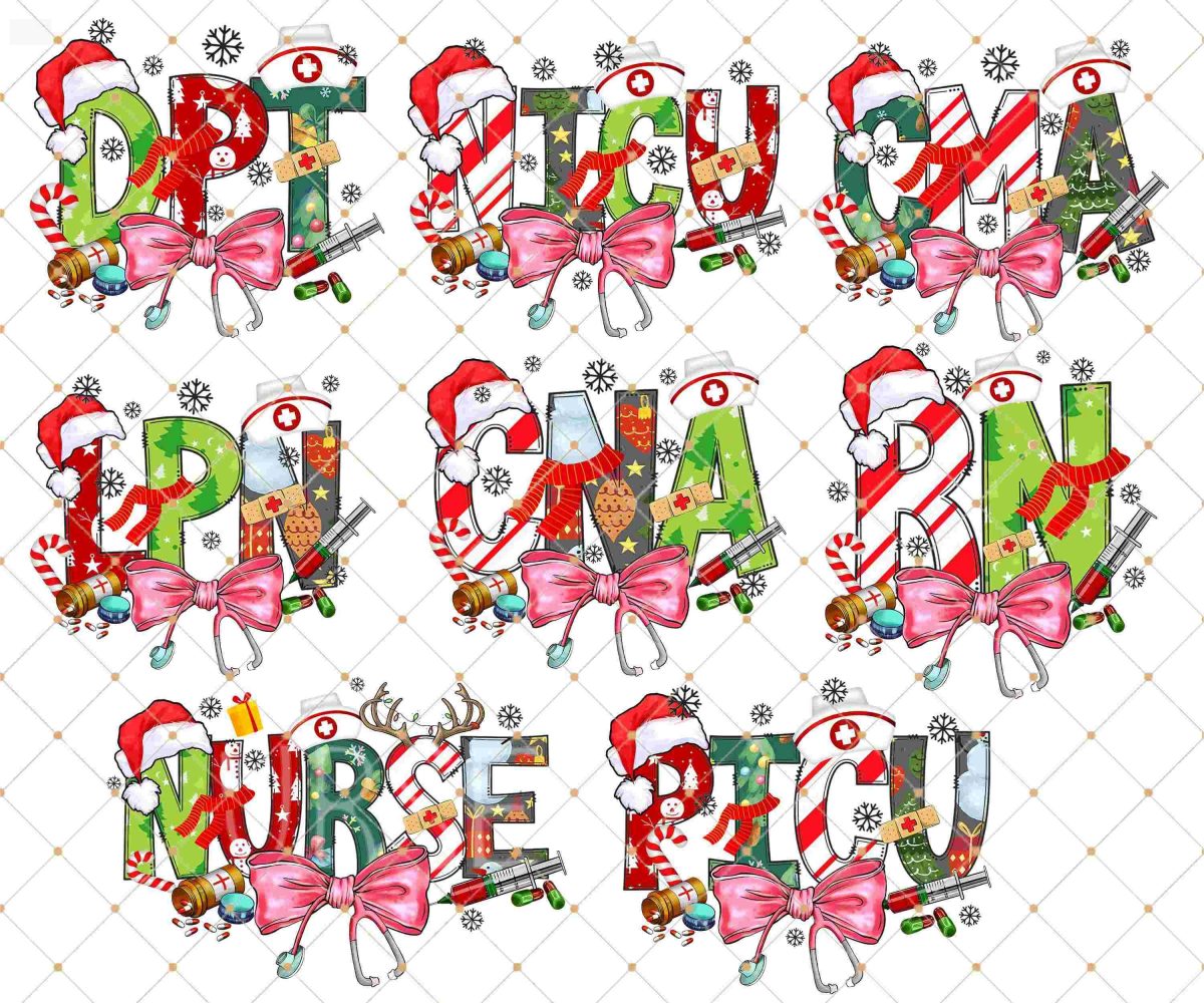 Nurse Coquette Christmas Png, Christmas Nurse Png Bundle, Nurse Coquette Bow Png, Retro Christmas Nicu Picu Lpn Cma Cna Nurse Christmas Png