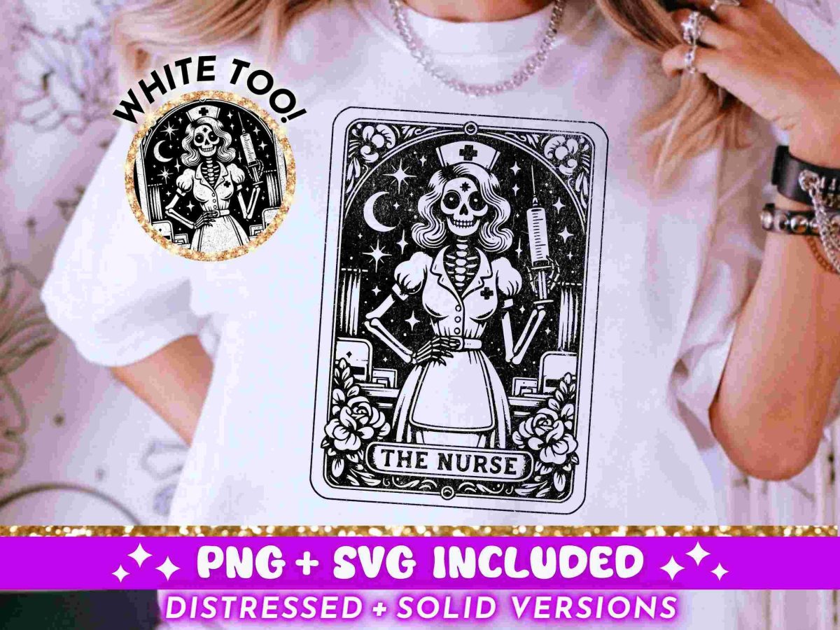 Nurse Tarot Card Skeleton Sublimation Design Nursing Witch Skull