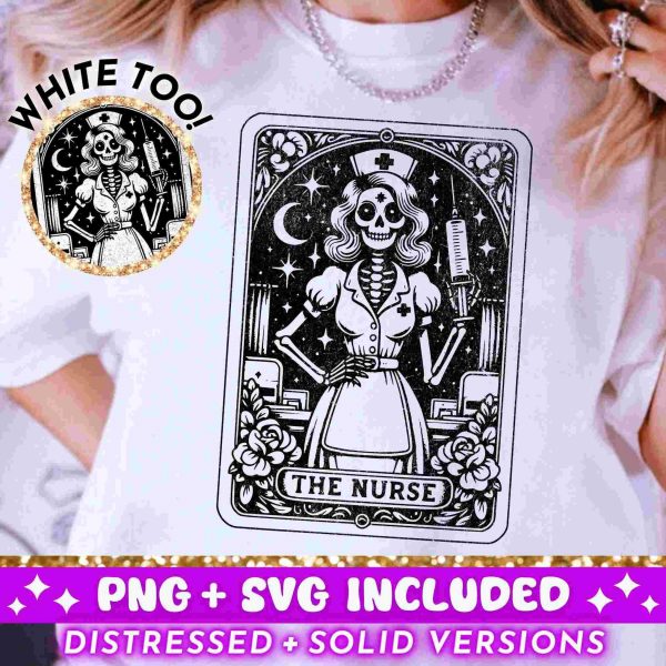 Nurse Tarot Card Skeleton Sublimation Design Nursing Witch Skull