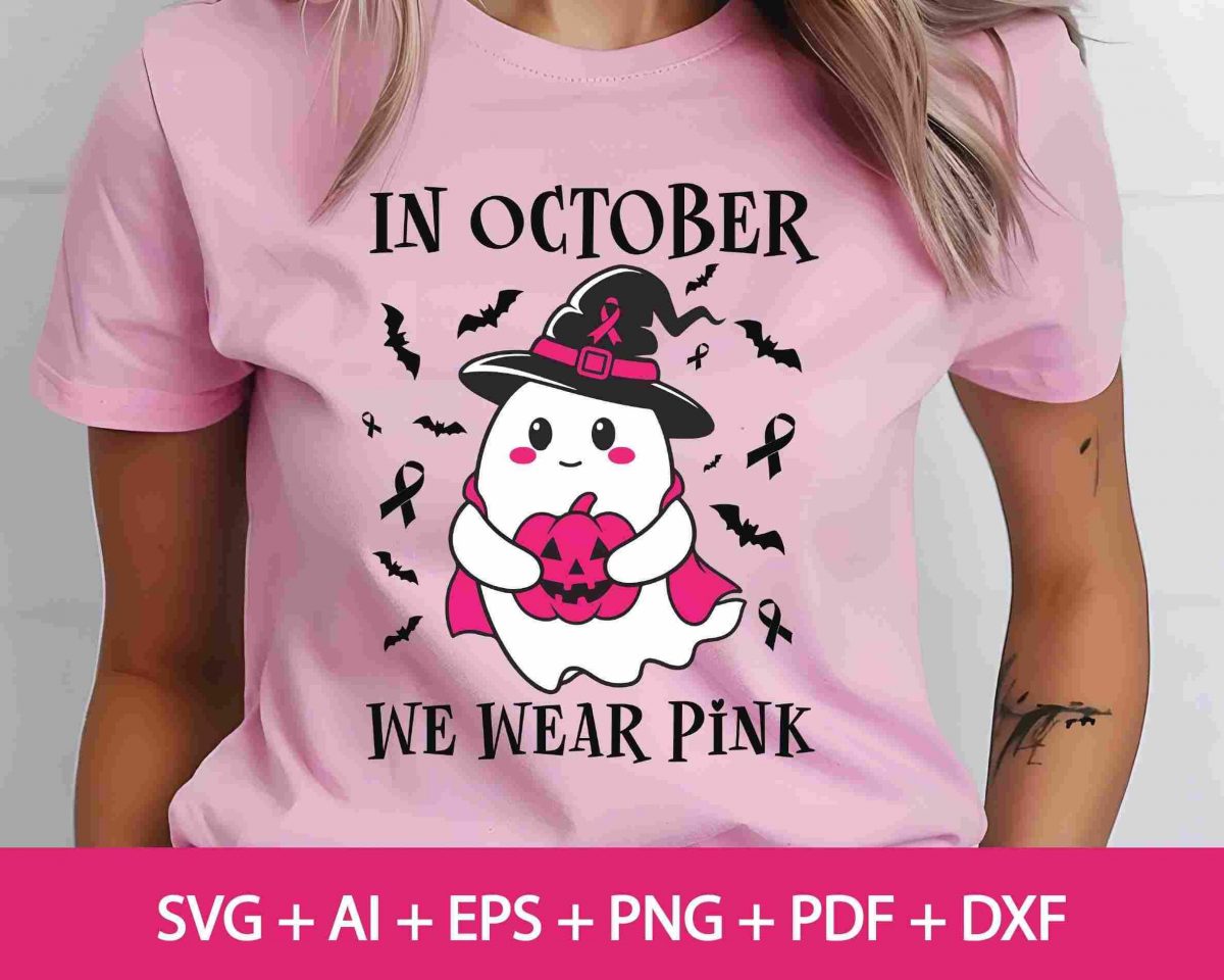 October Pink Ghost SVG PNG Breast Cancer Halloween Awareness