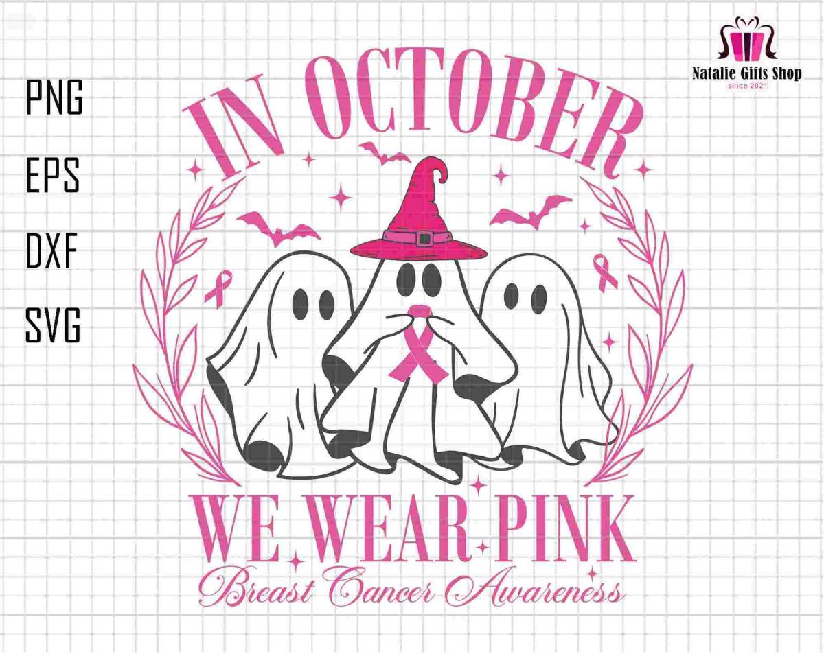 October Pink Retro Breast Cancer Awareness Svg Halloween Ghost