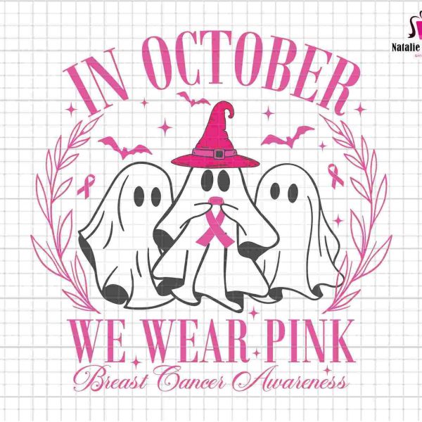 October Pink Retro Breast Cancer Awareness Svg Halloween Ghost