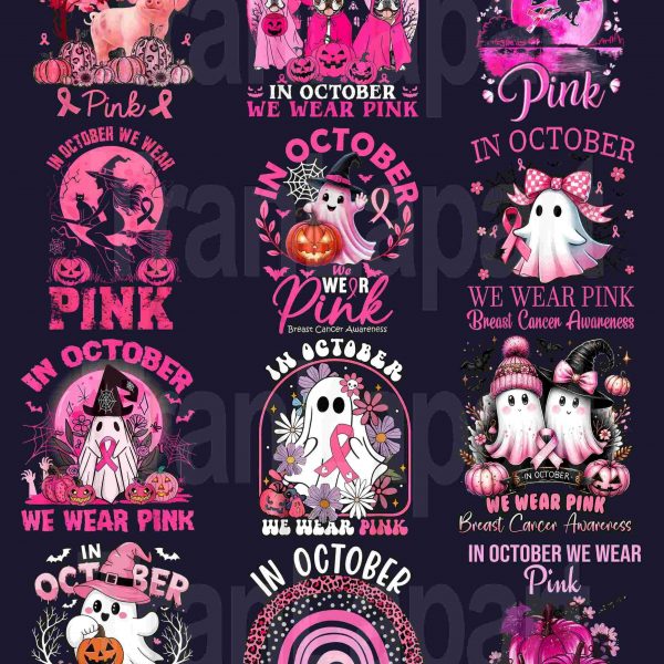 October Pink Witch Ghost Breast Cancer Awareness Pack Pink Ribbon