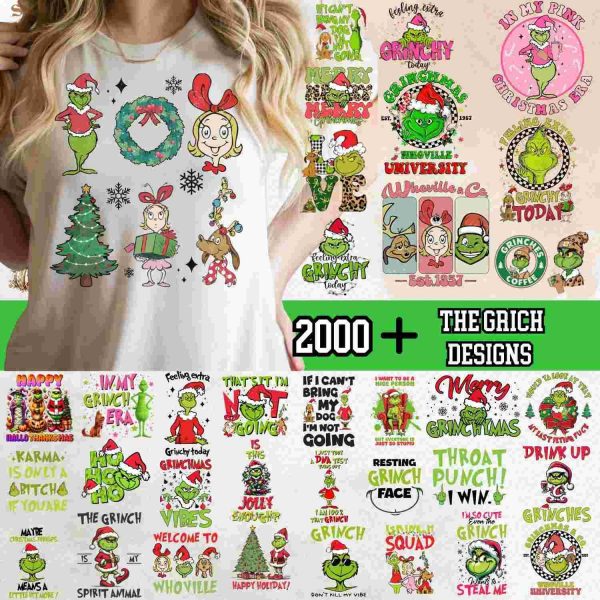 Over 2000 Festive Grinch Designs Clear Background Tshirt SVG PNG