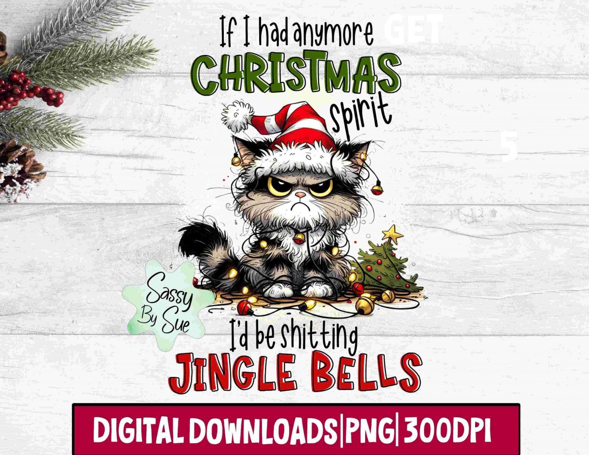 Overflowing Festive Cheer Jingle Bell Cat SVG Christmas Sublimation