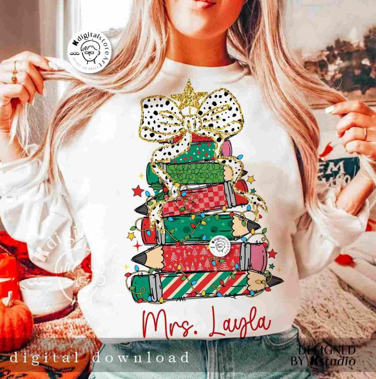 Personalized Christmas Teacher Png Designs Name Pencil Shirt