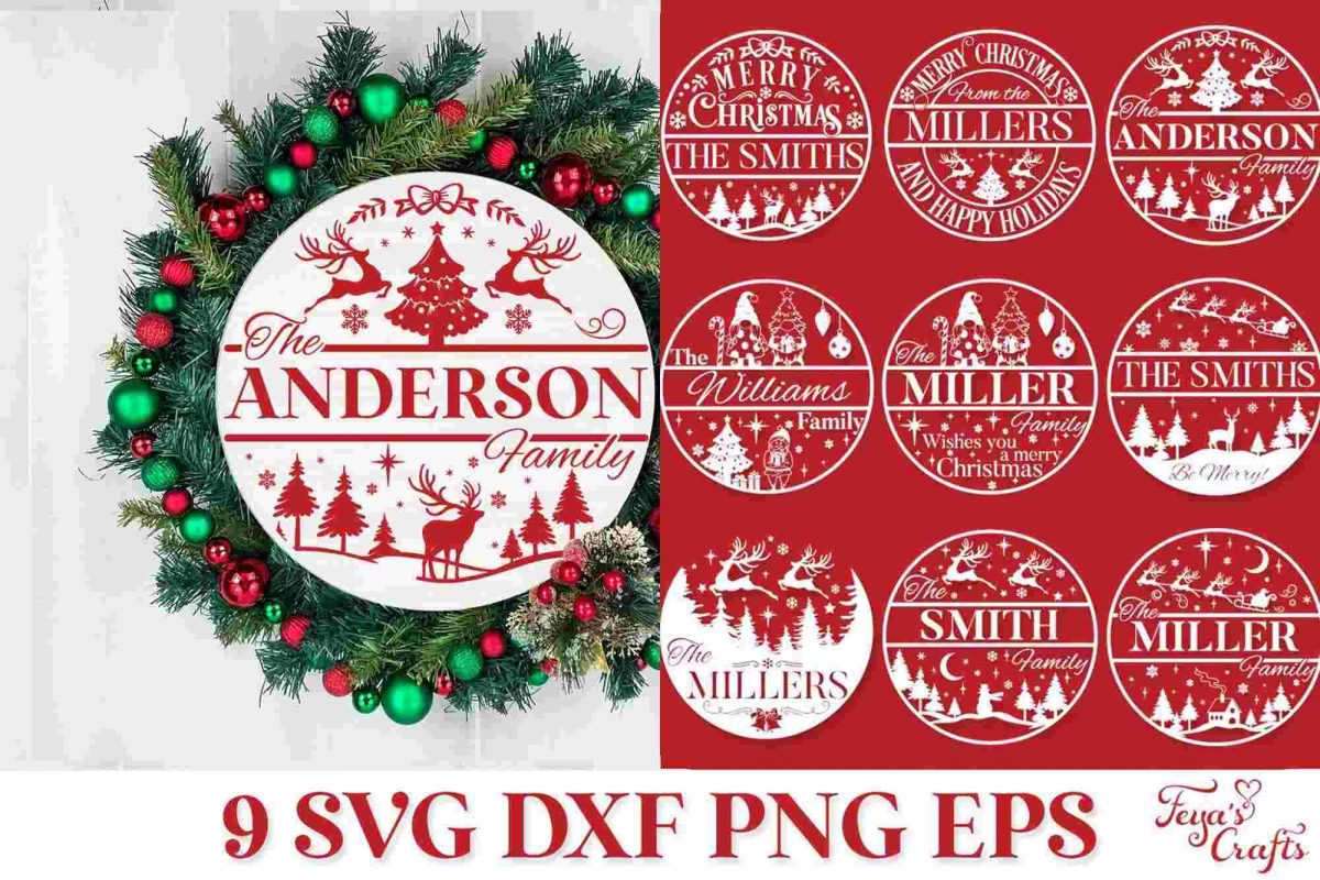 Personalized Family Christmas SVG Festive Round Ornament Door