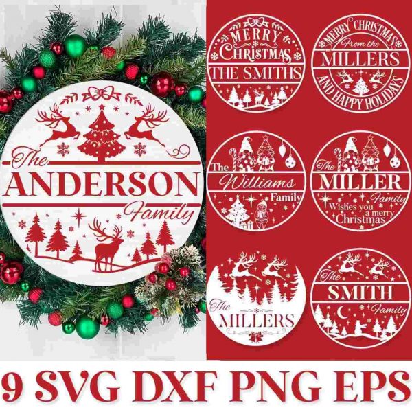 Personalized Family Christmas SVG Festive Round Ornament Door