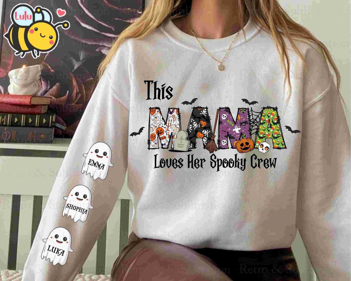 Personalized Halloween Mama Spooky Crew PNG Custom Name Ghost Season