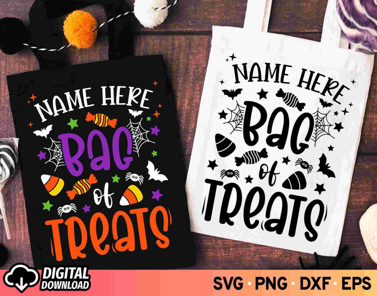 Personalized Halloween Treat Bag SVG for Kids Custom Name Design