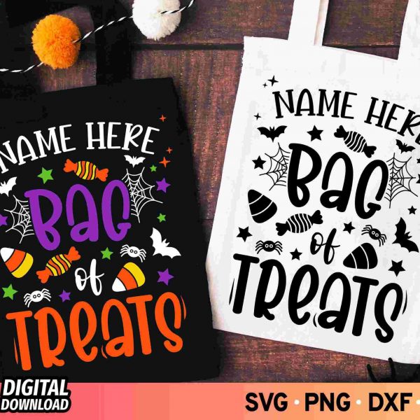 Personalized Halloween Treat Bag SVG for Kids Custom Name Design