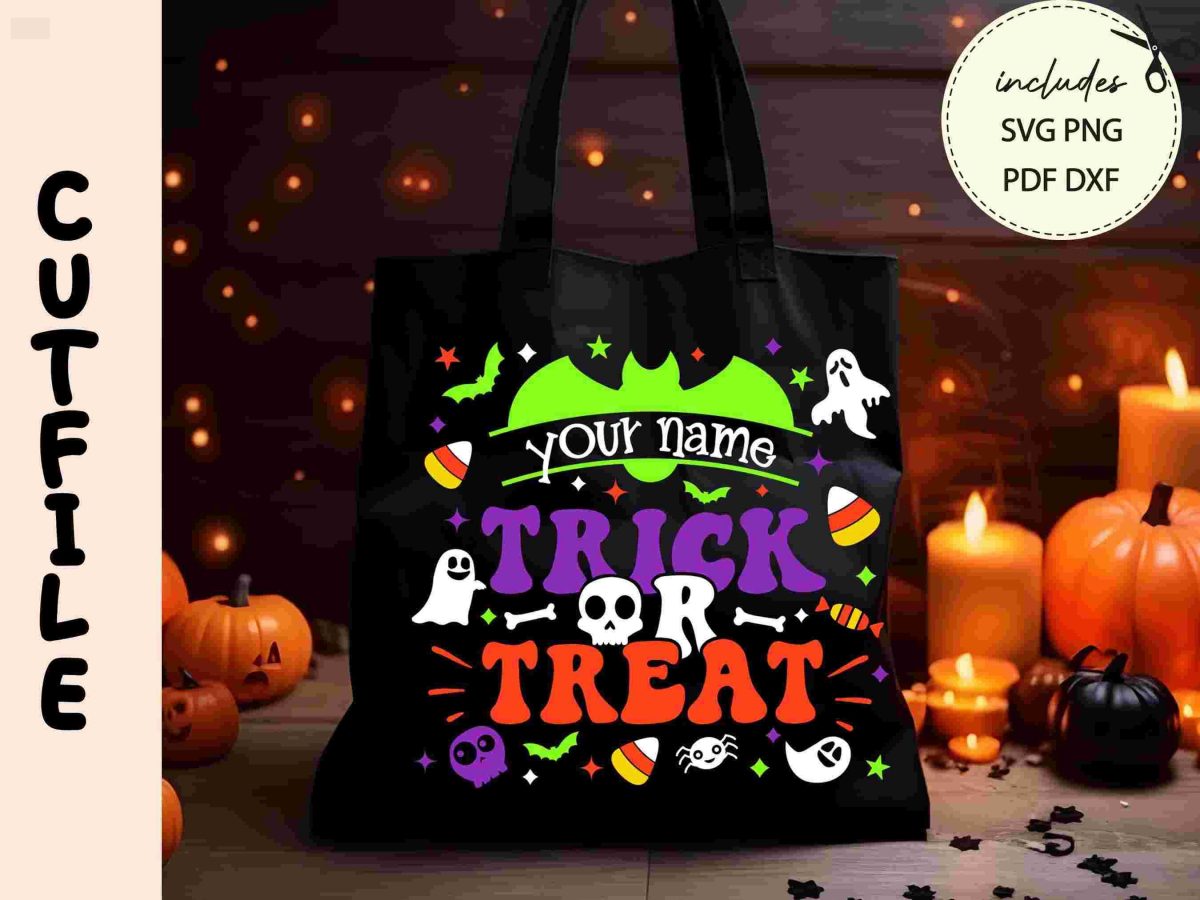 Personalized Halloween Treat Bag SVG for Kids Trick or Treat Digital