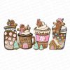 Pink Gingerbread coffee PNG, Christmas houses peppermint iced latte sweets snow cozy Sublimation design hand drawn Printable file Tshirt