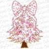 Pink Grand millennial Coquette gold glitter Christmas tree chinoiserie png girls christmas design dtf bow acrylic brushstroke pink Christmas