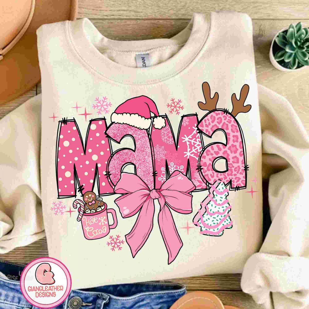 Pink Mama christmas png, mama png, christmas png, Pink Coquette Christmas png, Merry Christmas png, christmas doodles png, merry and bright