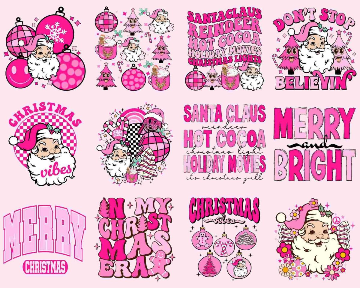 Pink Retro Christmas PNG Bundle for Festive Shirt Designs